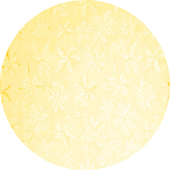 Round Machine Washable Solid Yellow Modern Rug, wshcon1286yw