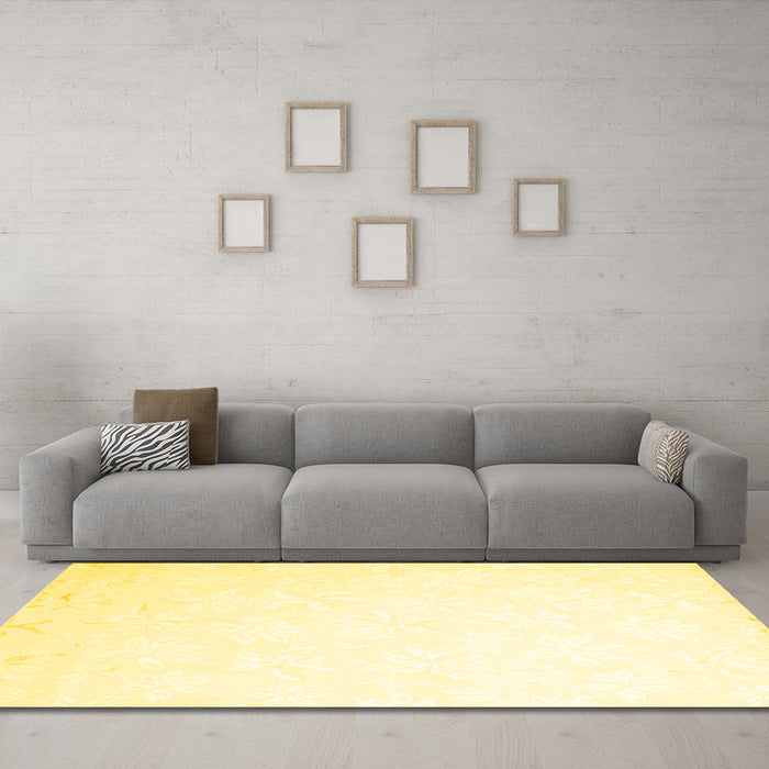 Machine Washable Solid Yellow Modern Rug in a Living Room, wshcon1286yw