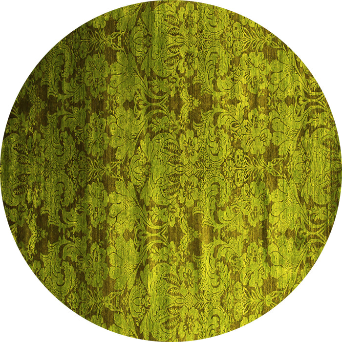 Round Machine Washable Abstract Yellow Contemporary Rug, wshcon1287yw
