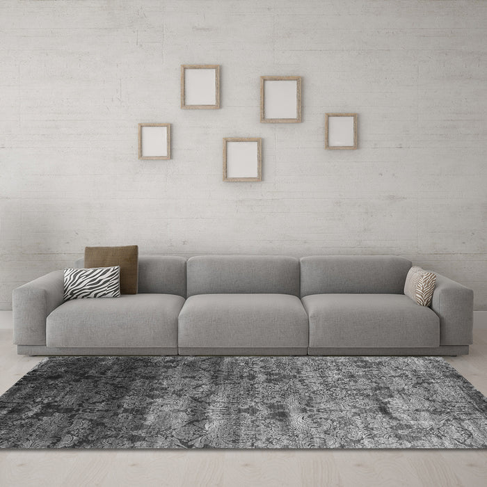 Machine Washable Abstract Gray Contemporary Rug in a Living Room,, wshcon1287gry
