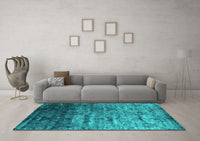 Machine Washable Abstract Turquoise Contemporary Rug, wshcon1287turq