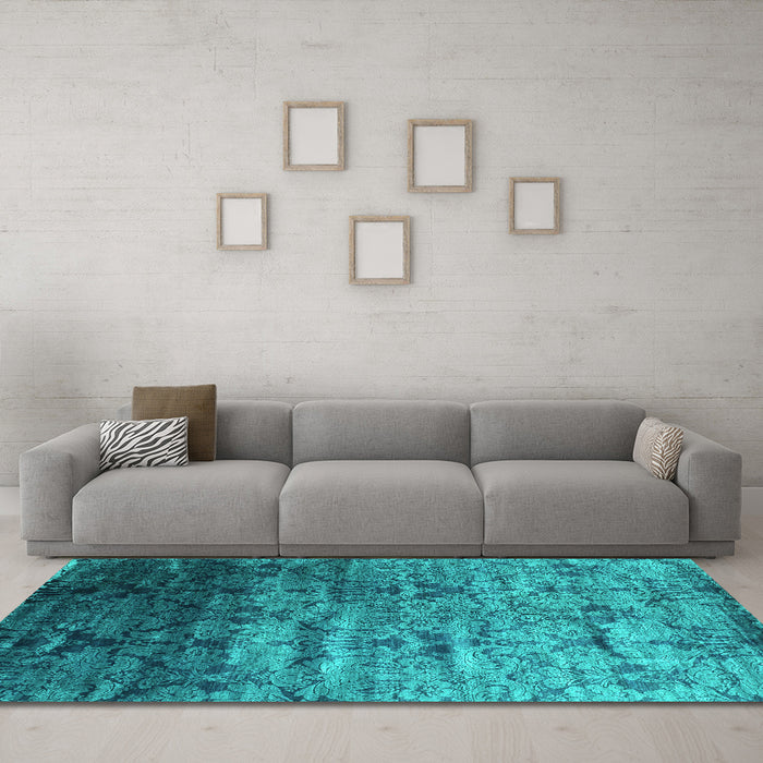 Machine Washable Abstract Turquoise Contemporary Area Rugs in a Living Room,, wshcon1287turq