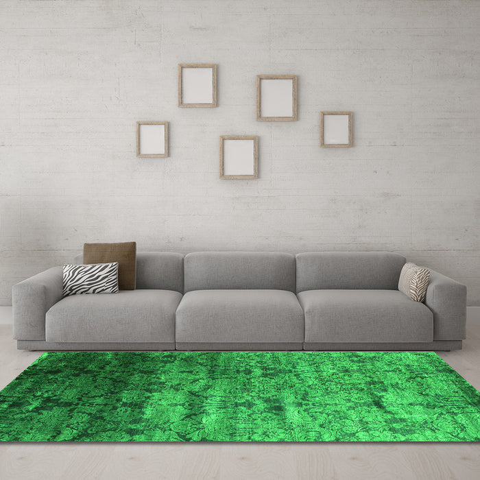 Machine Washable Abstract Green Contemporary Area Rugs in a Living Room,, wshcon1287grn