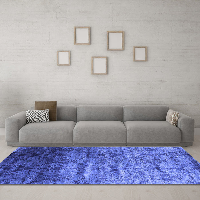 Machine Washable Abstract Blue Contemporary Rug in a Living Room, wshcon1287blu