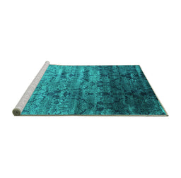 Sideview of Machine Washable Abstract Turquoise Contemporary Area Rugs, wshcon1287turq