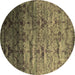 Round Abstract Brown Contemporary Rug, con1287brn