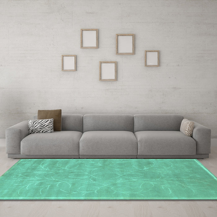 Machine Washable Abstract Turquoise Contemporary Area Rugs in a Living Room,, wshcon1288turq