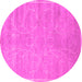 Round Machine Washable Abstract Pink Contemporary Rug, wshcon1288pnk