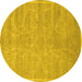 Round Abstract Yellow Contemporary Rug, con1288yw