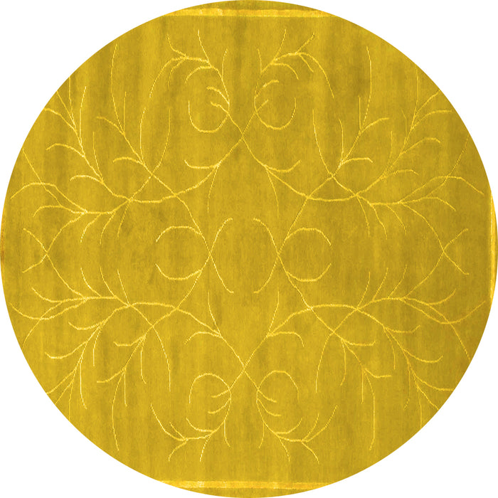 Round Machine Washable Abstract Yellow Contemporary Rug, wshcon1288yw