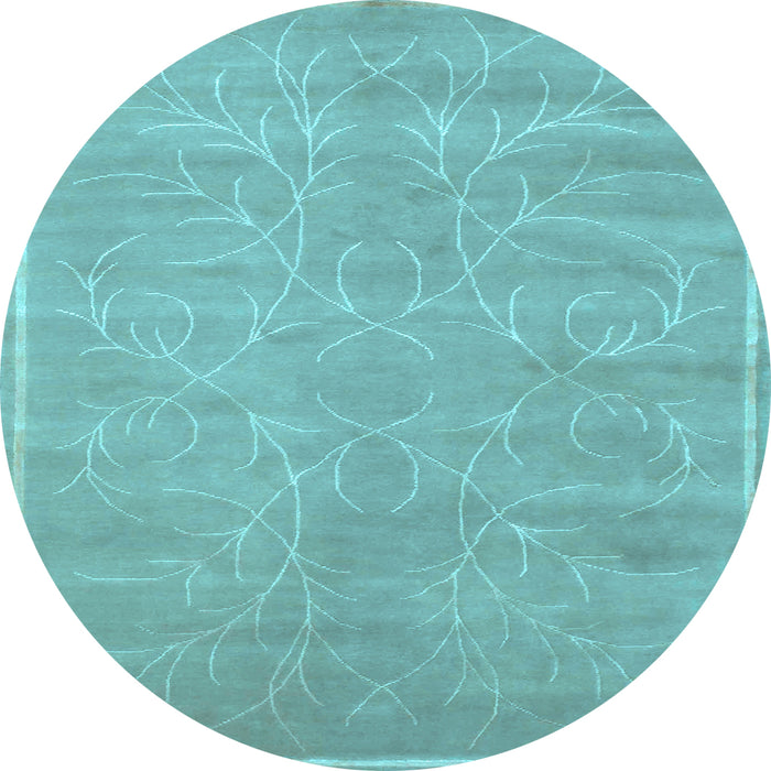 Round Machine Washable Abstract Light Blue Contemporary Rug, wshcon1288lblu