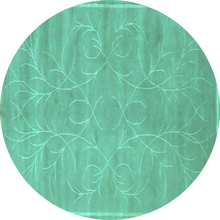Round Abstract Turquoise Contemporary Rug, con1288turq