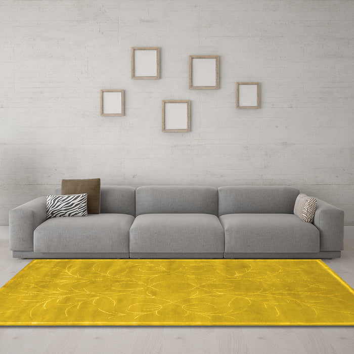 Machine Washable Abstract Yellow Contemporary Rug in a Living Room, wshcon1288yw