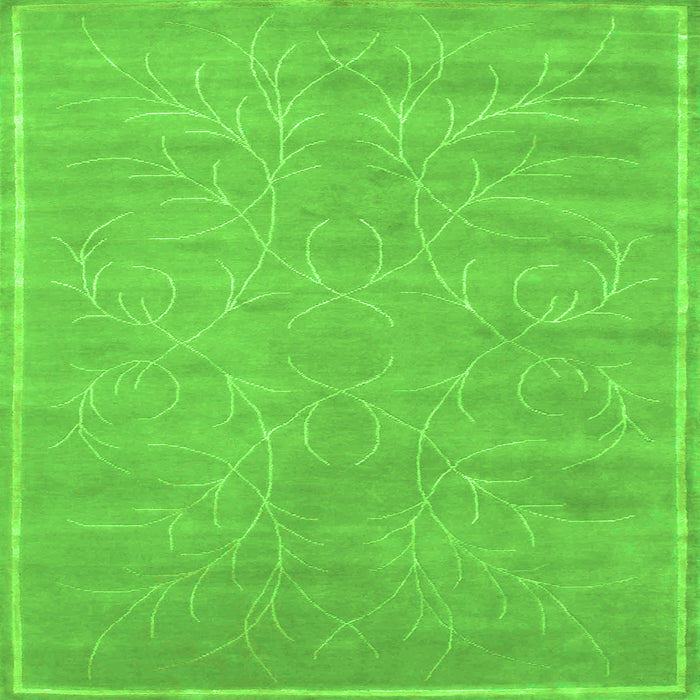 Round Machine Washable Abstract Green Contemporary Area Rugs, wshcon1288grn