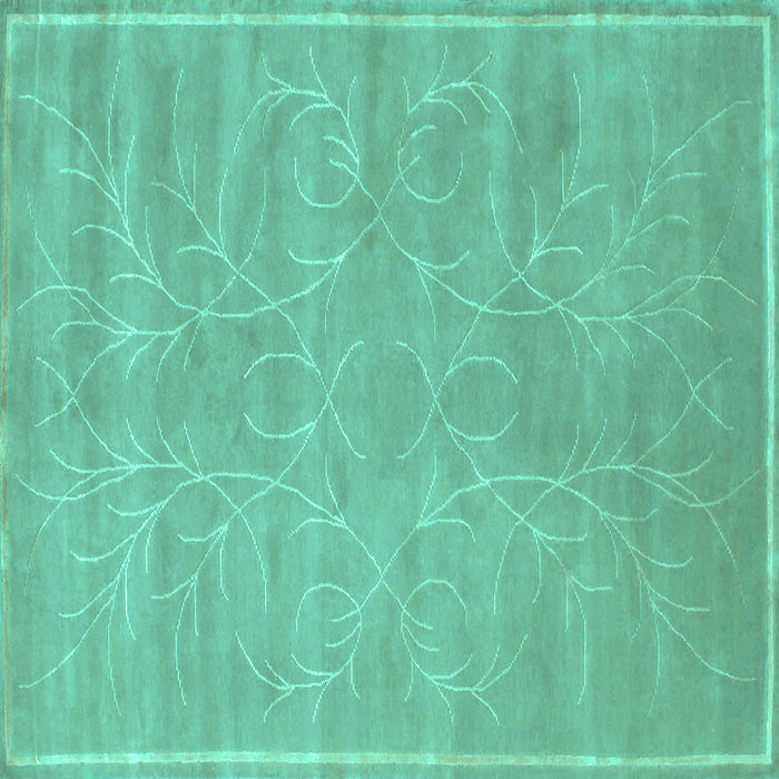 Square Machine Washable Abstract Turquoise Contemporary Area Rugs, wshcon1288turq