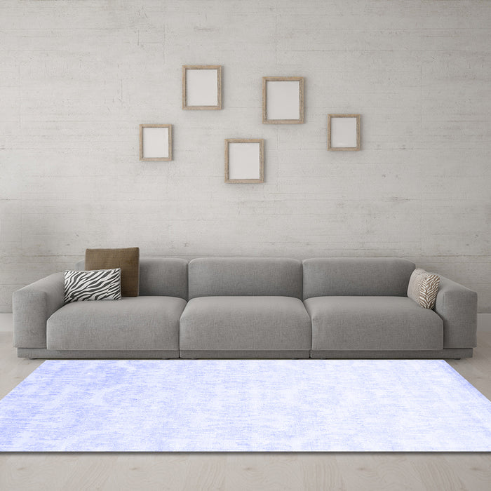 Machine Washable Solid Blue Modern Rug in a Living Room, wshcon1289blu