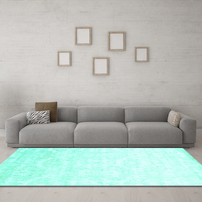 Machine Washable Solid Turquoise Modern Area Rugs in a Living Room,, wshcon1289turq