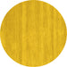 Round Machine Washable Solid Yellow Modern Rug, wshcon128yw