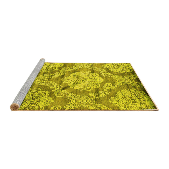 Sideview of Machine Washable Abstract Yellow Contemporary Rug, wshcon1290yw