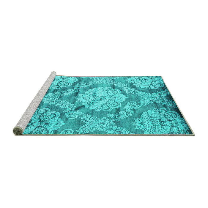 Sideview of Machine Washable Abstract Turquoise Contemporary Area Rugs, wshcon1290turq