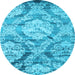 Round Machine Washable Abstract Light Blue Contemporary Rug, wshcon1290lblu