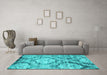 Machine Washable Abstract Turquoise Contemporary Area Rugs in a Living Room,, wshcon1290turq