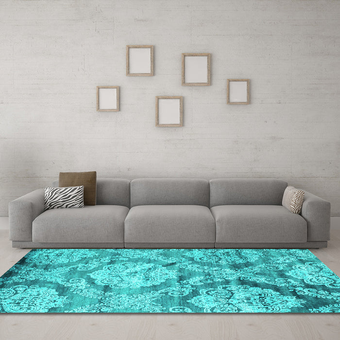 Machine Washable Abstract Turquoise Contemporary Area Rugs in a Living Room,, wshcon1290turq