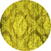 Round Abstract Yellow Contemporary Rug, con1290yw