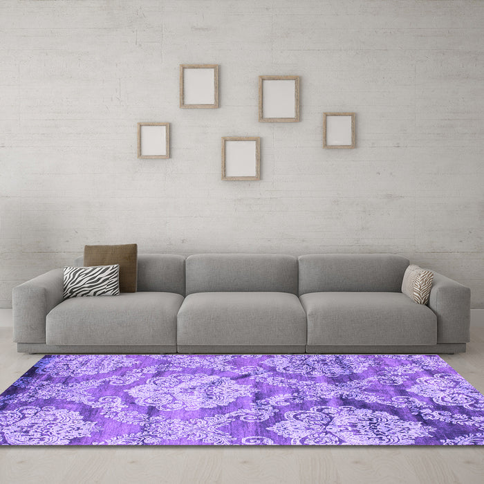 Machine Washable Abstract Purple Contemporary Area Rugs in a Living Room, wshcon1290pur