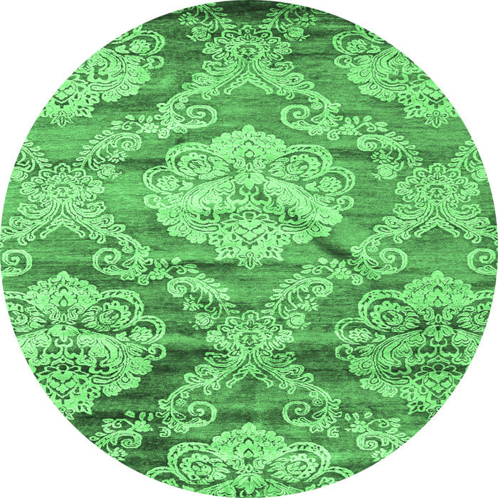 Round Machine Washable Abstract Emerald Green Contemporary Area Rugs, wshcon1290emgrn