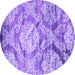 Round Machine Washable Abstract Purple Contemporary Area Rugs, wshcon1290pur