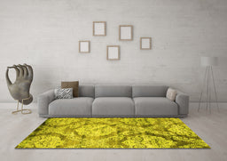 Machine Washable Abstract Yellow Contemporary Rug in a Living Room, wshcon1290yw