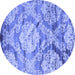 Round Abstract Blue Contemporary Rug, con1290blu