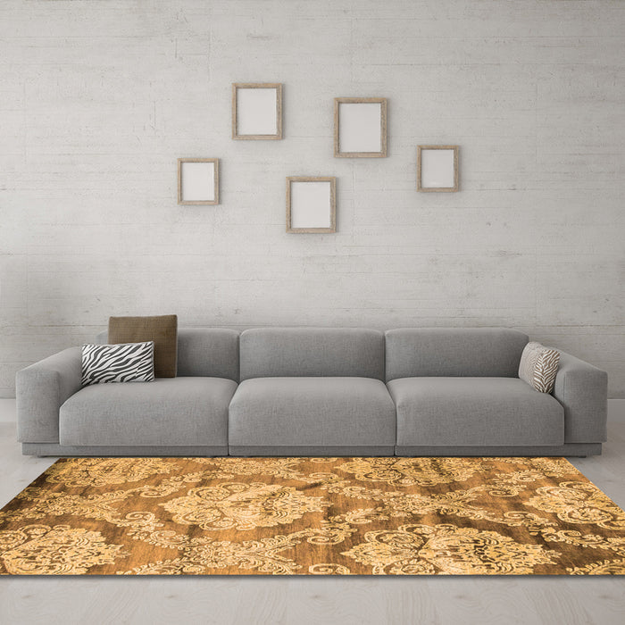 Machine Washable Abstract Orange Contemporary Area Rugs in a Living Room, wshcon1290org