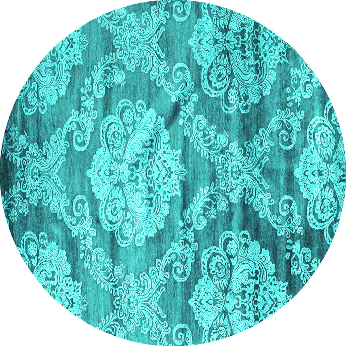 Round Machine Washable Abstract Turquoise Contemporary Area Rugs, wshcon1290turq
