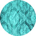 Round Machine Washable Abstract Turquoise Contemporary Area Rugs, wshcon1290turq