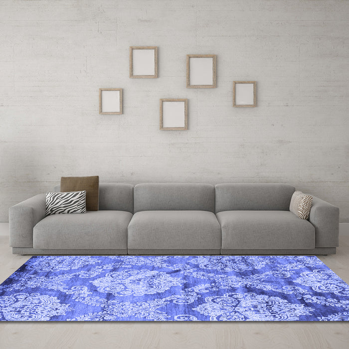 Machine Washable Abstract Blue Contemporary Rug in a Living Room, wshcon1290blu