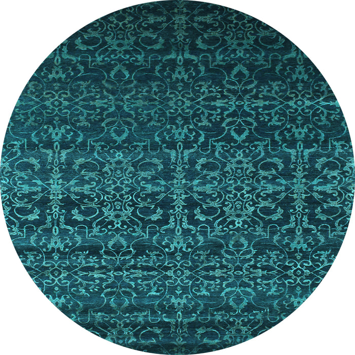 Round Machine Washable Persian Light Blue Bohemian Rug, wshcon1291lblu