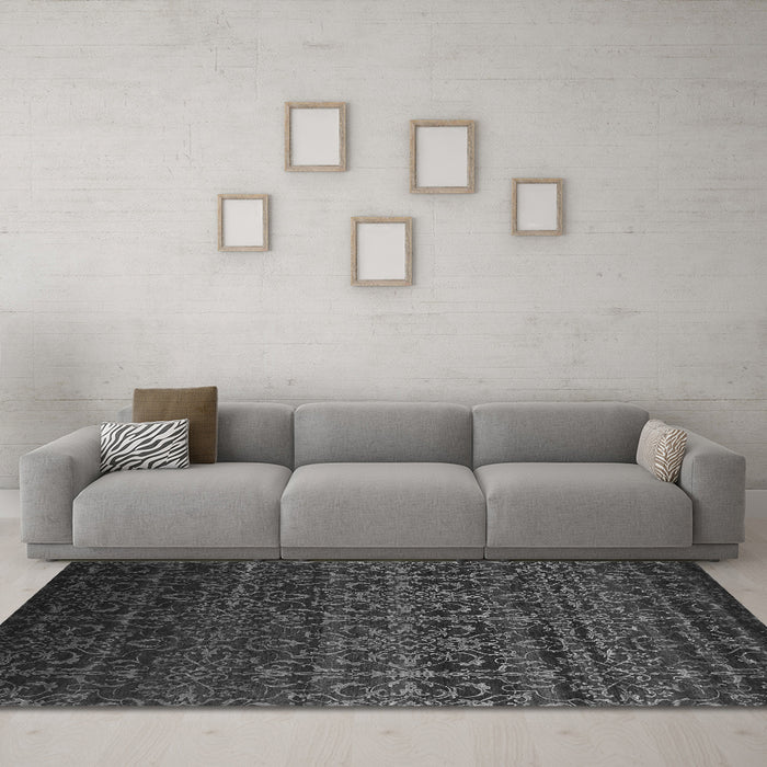 Machine Washable Persian Gray Bohemian Rug in a Living Room,, wshcon1291gry