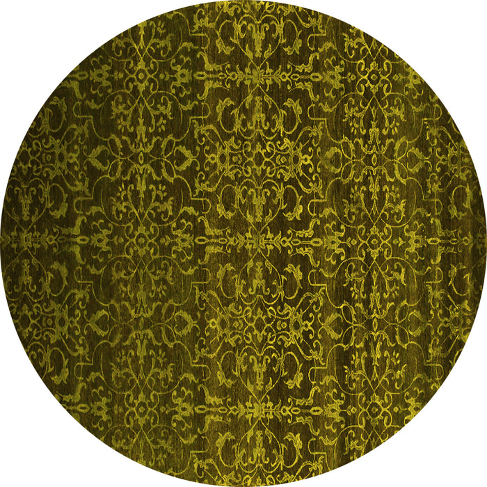 Round Machine Washable Persian Yellow Bohemian Rug, wshcon1291yw