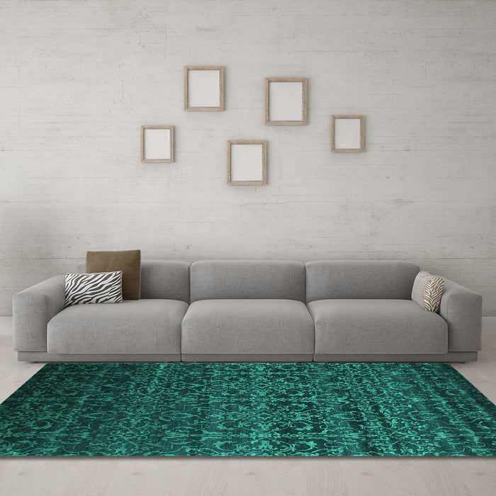 Machine Washable Persian Turquoise Bohemian Area Rugs in a Living Room,, wshcon1291turq