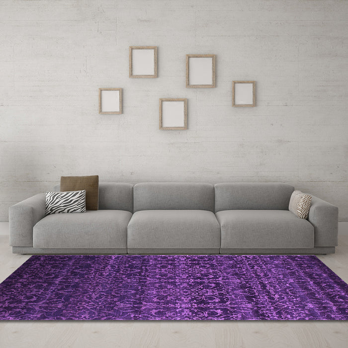 Machine Washable Persian Purple Bohemian Area Rugs in a Living Room, wshcon1291pur