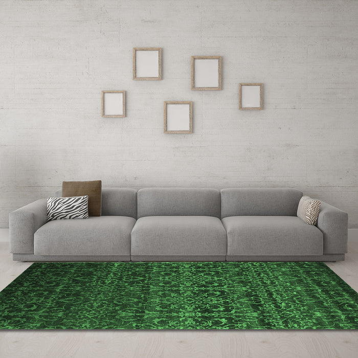 Machine Washable Persian Emerald Green Bohemian Area Rugs in a Living Room,, wshcon1291emgrn