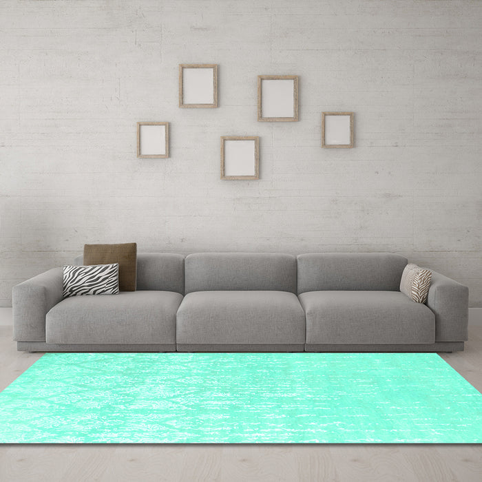 Machine Washable Solid Turquoise Modern Area Rugs in a Living Room,, wshcon1292turq