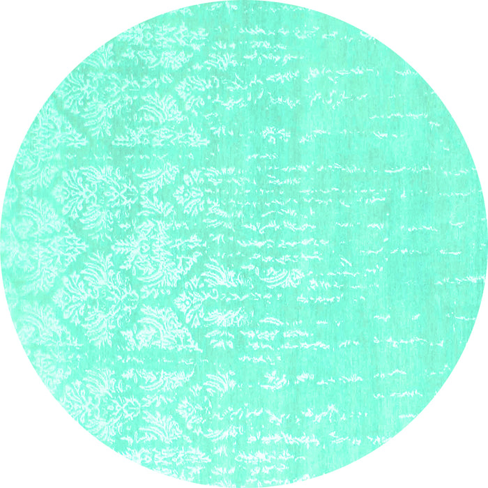 Round Machine Washable Solid Turquoise Modern Area Rugs, wshcon1292turq