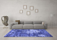 Machine Washable Abstract Blue Contemporary Rug, wshcon1293blu