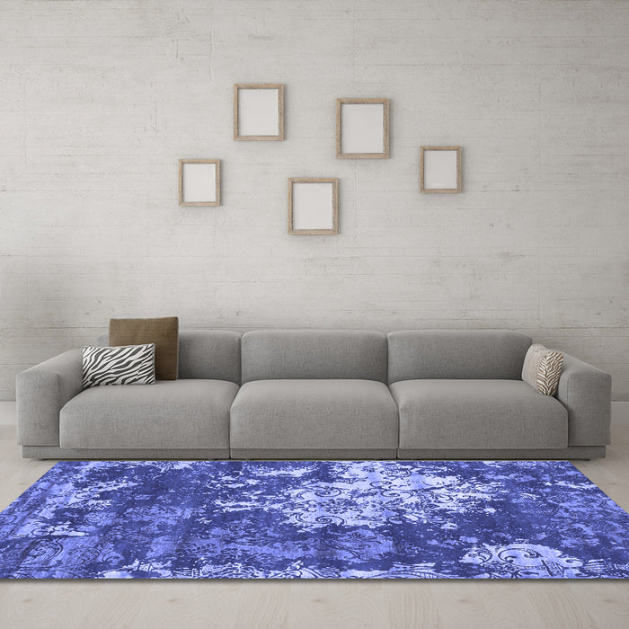 Machine Washable Abstract Blue Contemporary Rug in a Living Room, wshcon1293blu