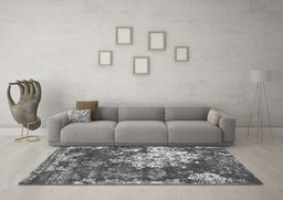Machine Washable Abstract Gray Contemporary Rug in a Living Room,, wshcon1293gry