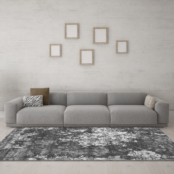 Machine Washable Abstract Gray Contemporary Rug in a Living Room,, wshcon1293gry