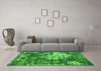 Machine Washable Abstract Green Contemporary Rug, wshcon1293grn